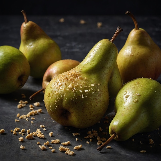 Photo a group of pears and seeds on a table with seeds