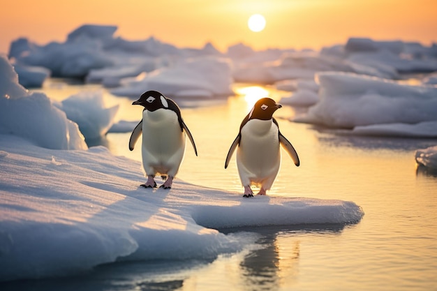 A group of penguins marching across a frozen tundra