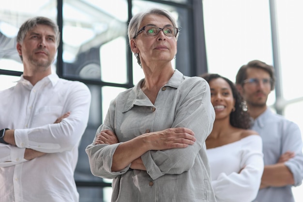 A group of pensive business people looking into