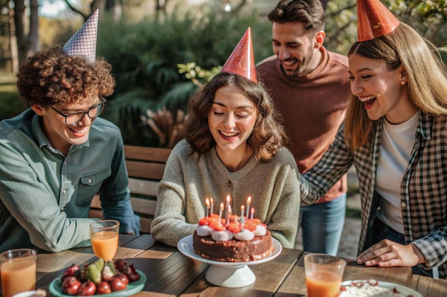 a group of people are celebrating a birthday with a cake and candles