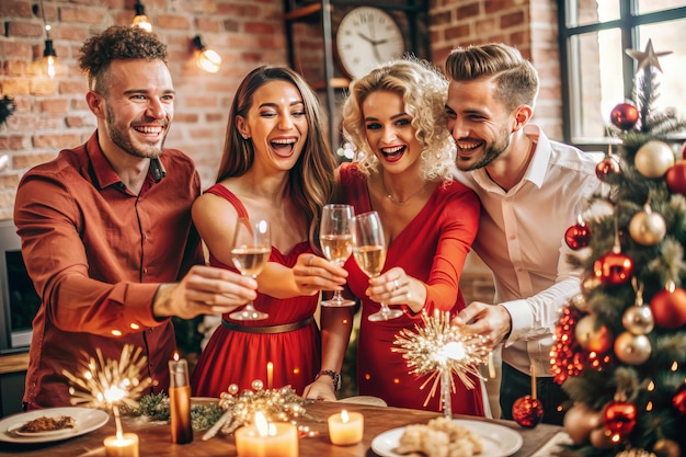 A group of people are celebrating Christmas together with a man