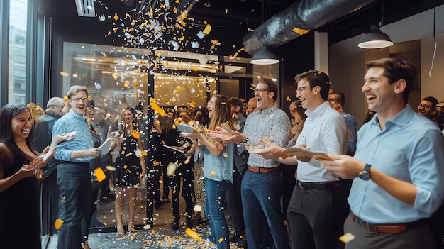 Photo a group of people are celebrating in an office