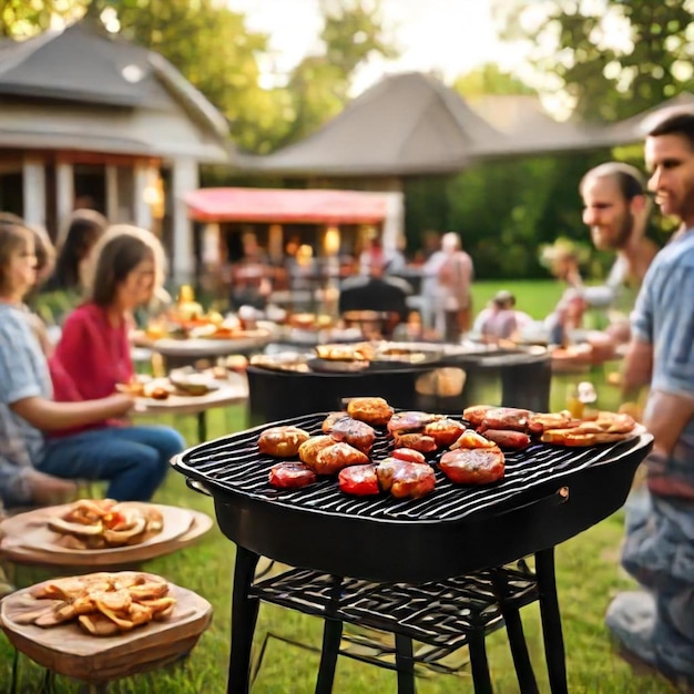 a group of people are cooking food on a grill outside