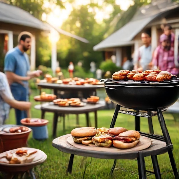 a group of people are cooking food outside in front of a house