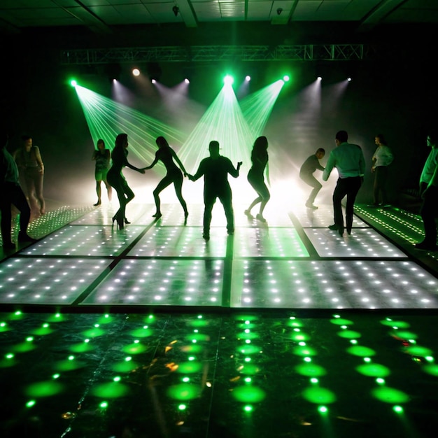 a group of people are dancing on a dance floor