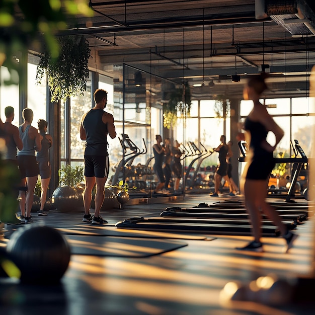 Photo a group of people are doing yoga in a gym