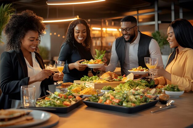 a group of people are eating a meal together