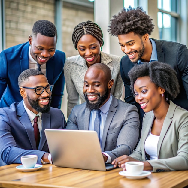 a group of people are gathered around a laptop