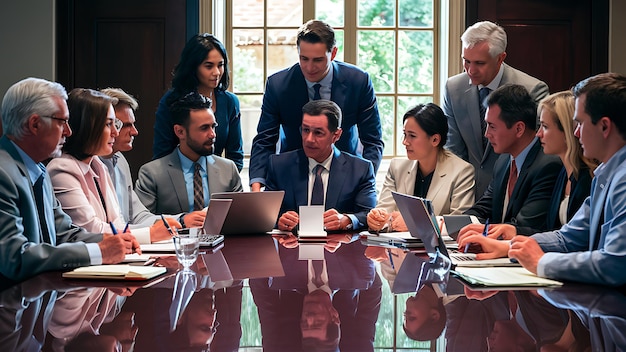 a group of people are gathered around a table with a laptop