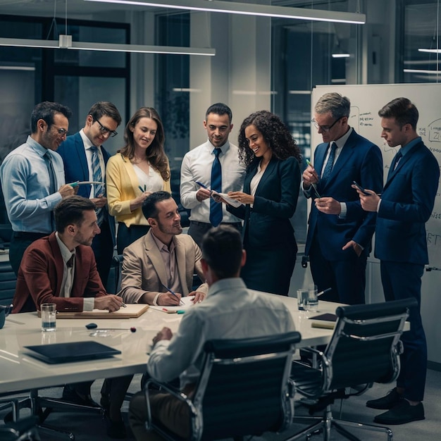 a group of people are gathered around a table with a sign that says quot the company quot