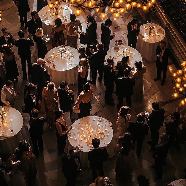 Photo a group of people are gathered around a table with a white tablecloth