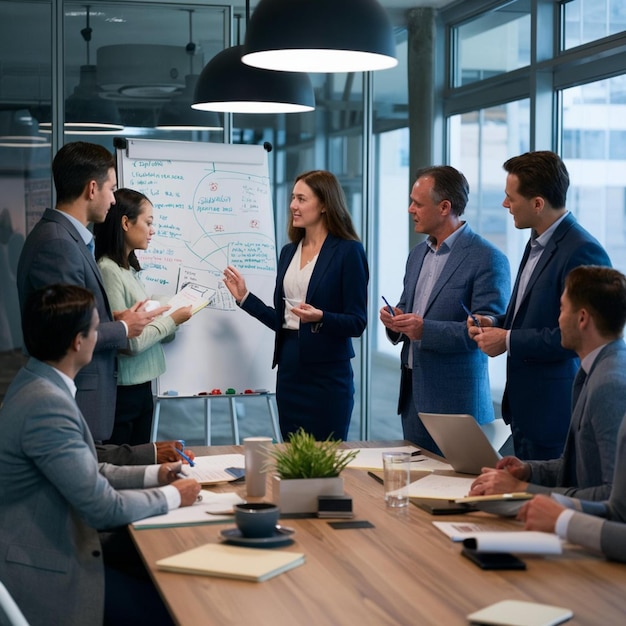 a group of people are gathered around a table with a whiteboard that says quot we are going to work