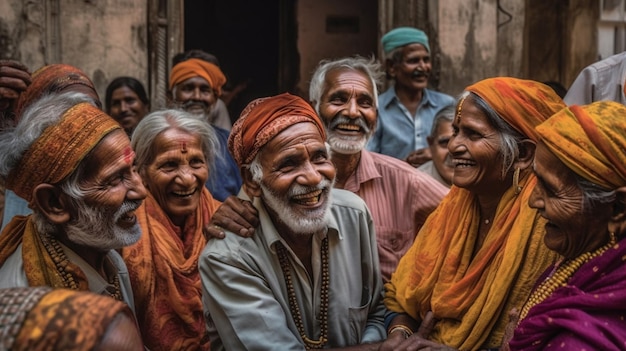 A group of people are gathered together in a street.