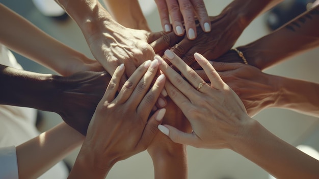 A group of people are holding hands in a circle