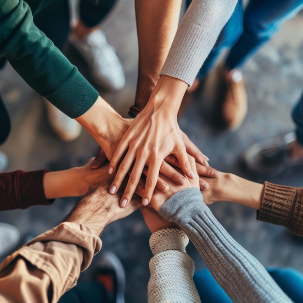 A group of people are holding hands in a circle