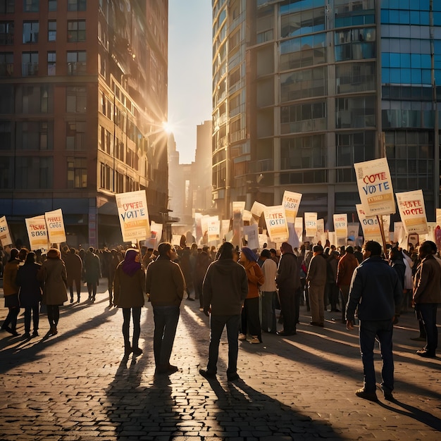 Photo a group of people are holding signs that say vote