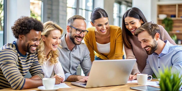 a group of people are looking at a laptop screen