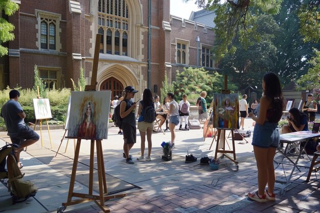 Photo a group of people are painting and one of them is painting