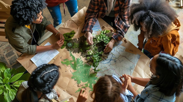 Photo a group of people are playing with a map and a map