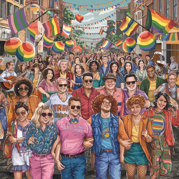 A group of people are posing for a photo with a sign that says pride day