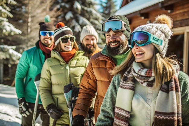 a group of people are posing for a picture with skis