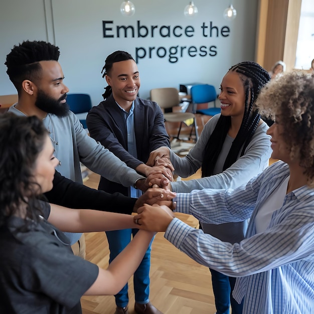 Photo a group of people are shaking hands in a circle