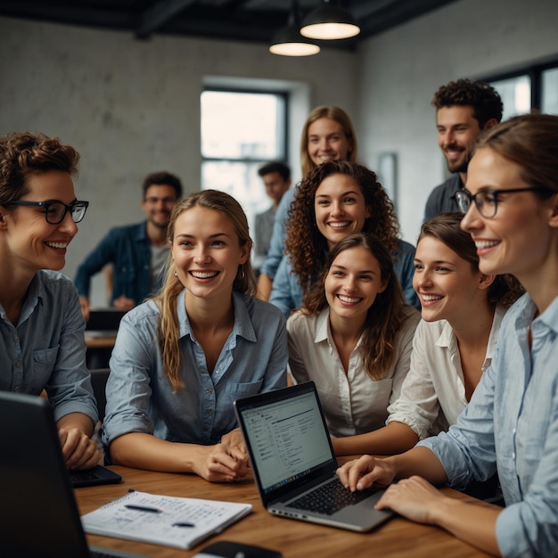 a group of people are sitting around a laptop and one of them has a screen that a a aptop on it