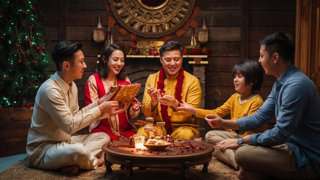 Photo a group of people are sitting around a table with a candle