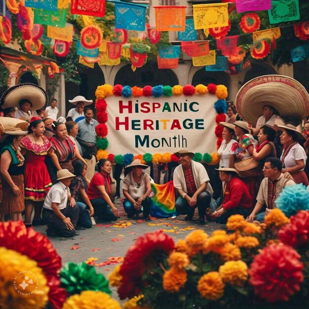 Photo a group of people are sitting under a banner that says mexican culture month