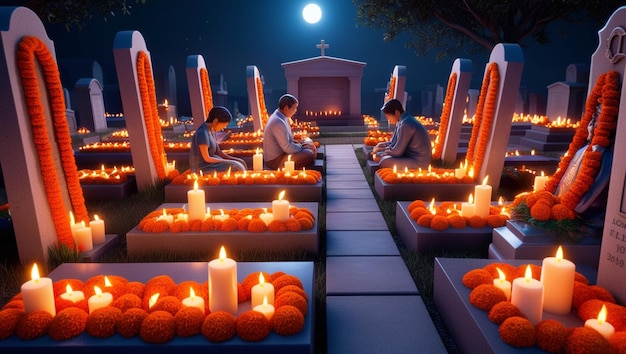 Photo a group of people are sitting in front of a shrine with candles