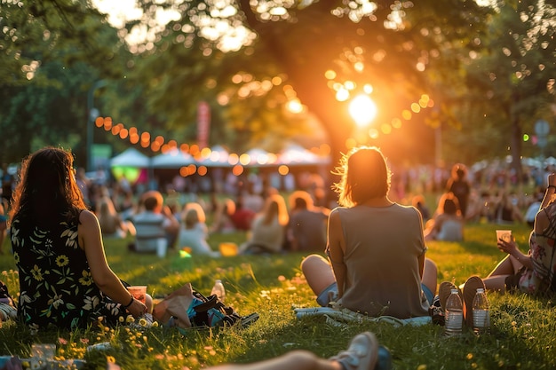 Photo a group of people are sitting on a grassy field enjoying the sun