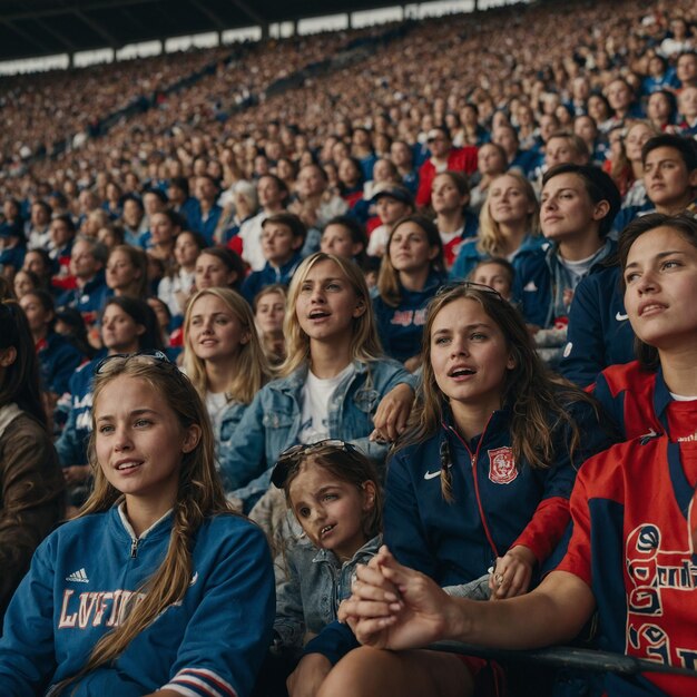 Photo a group of people are sitting in a stadium with one wearing a red shirt that says  texas