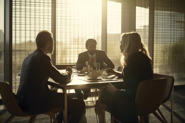 A group of people are sitting at a table in a restaurant.