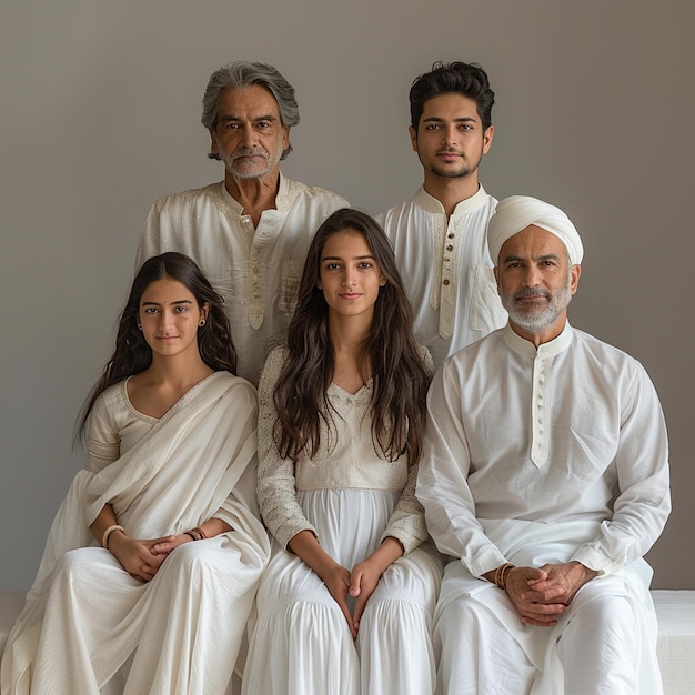 Photo a group of people are sitting together and one has a white dress on