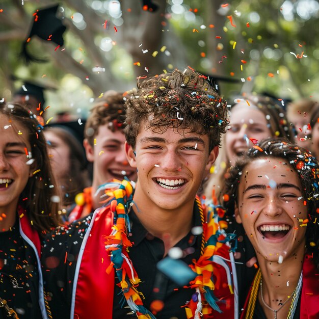 Photo a group of people are smiling and having fun with one wearing a scarf that says quot joy quot