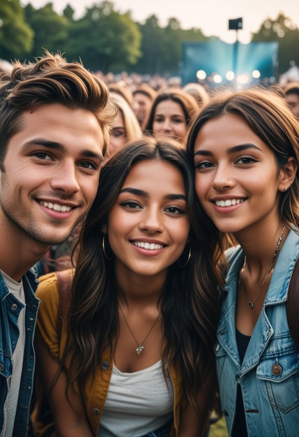 a group of people are smiling and one has a camera in front of them