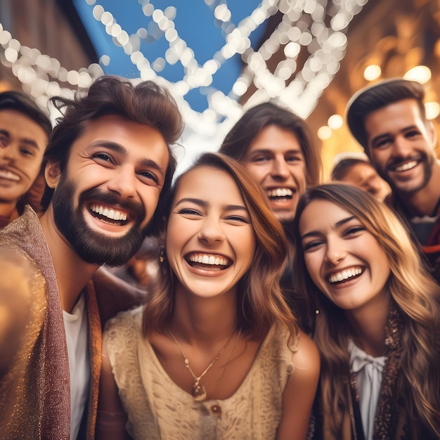 a group of people are smiling and one of them is wearing a gold necklace outline world romantic