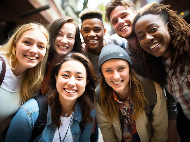 a group of people are smiling and posing for a photo