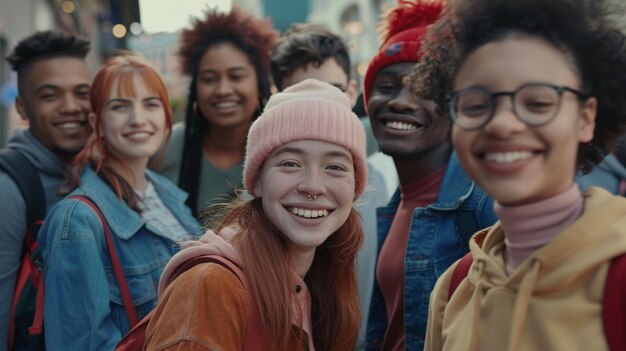 a group of people are smiling and wearing jackets