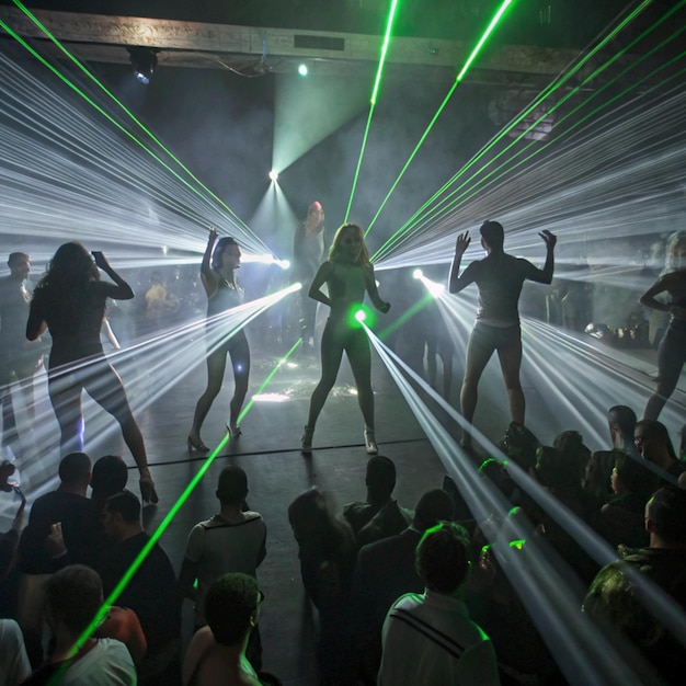 Photo a group of people are on a stage with lights on