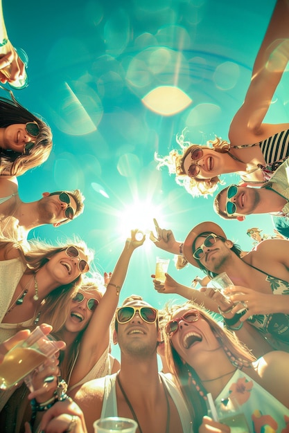 Photo a group of people are standing in a circle with the sun shining on them