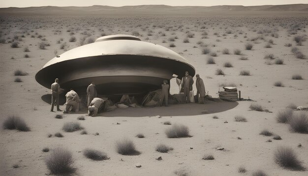 a group of people are standing in the desert with a tent in the middle