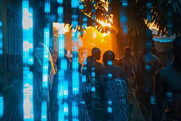 A group of people are standing in front of a tree