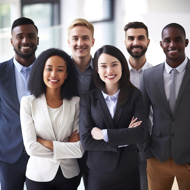 A group of people are standing in a row, one of them has a smile on his face.