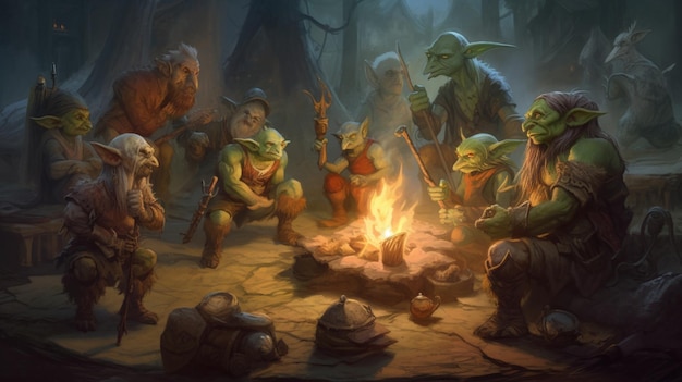 A group of people around a campfire with the word troll on the front.