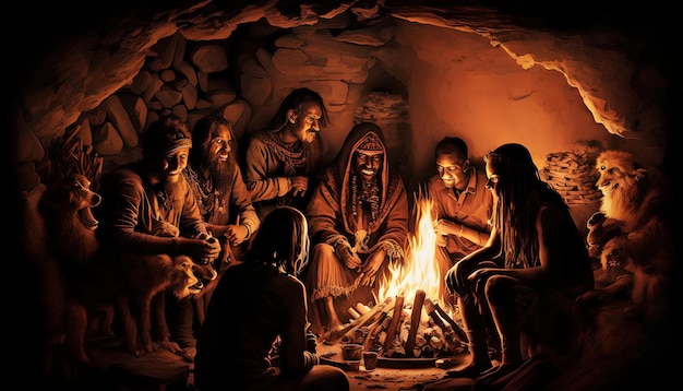 A group of people around a fire