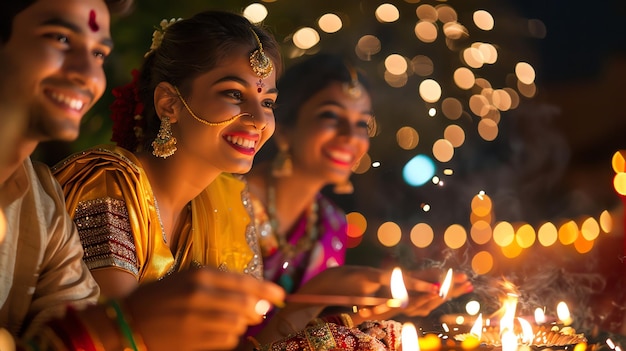 Photo a group of people celebrating diwali a hindu festival of lights