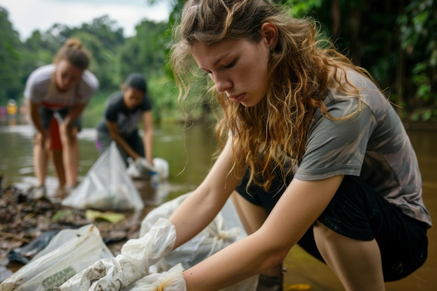 Group of People Cleaning the River