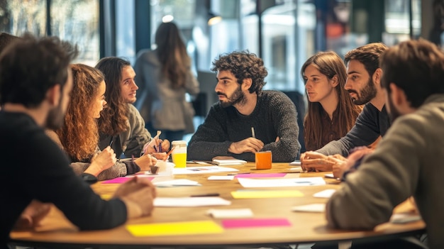 Photo group of people collaborating around a table