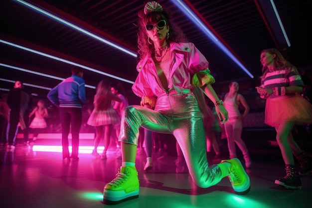 A group of people dancing in a dark room